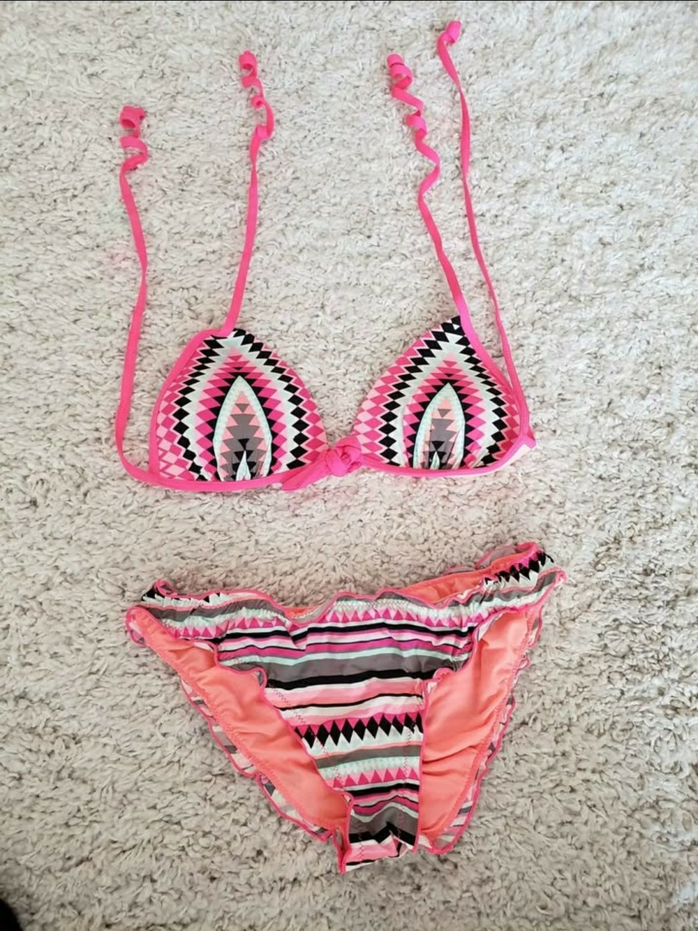 Ardene Pink Black White Geometric Bikini Set